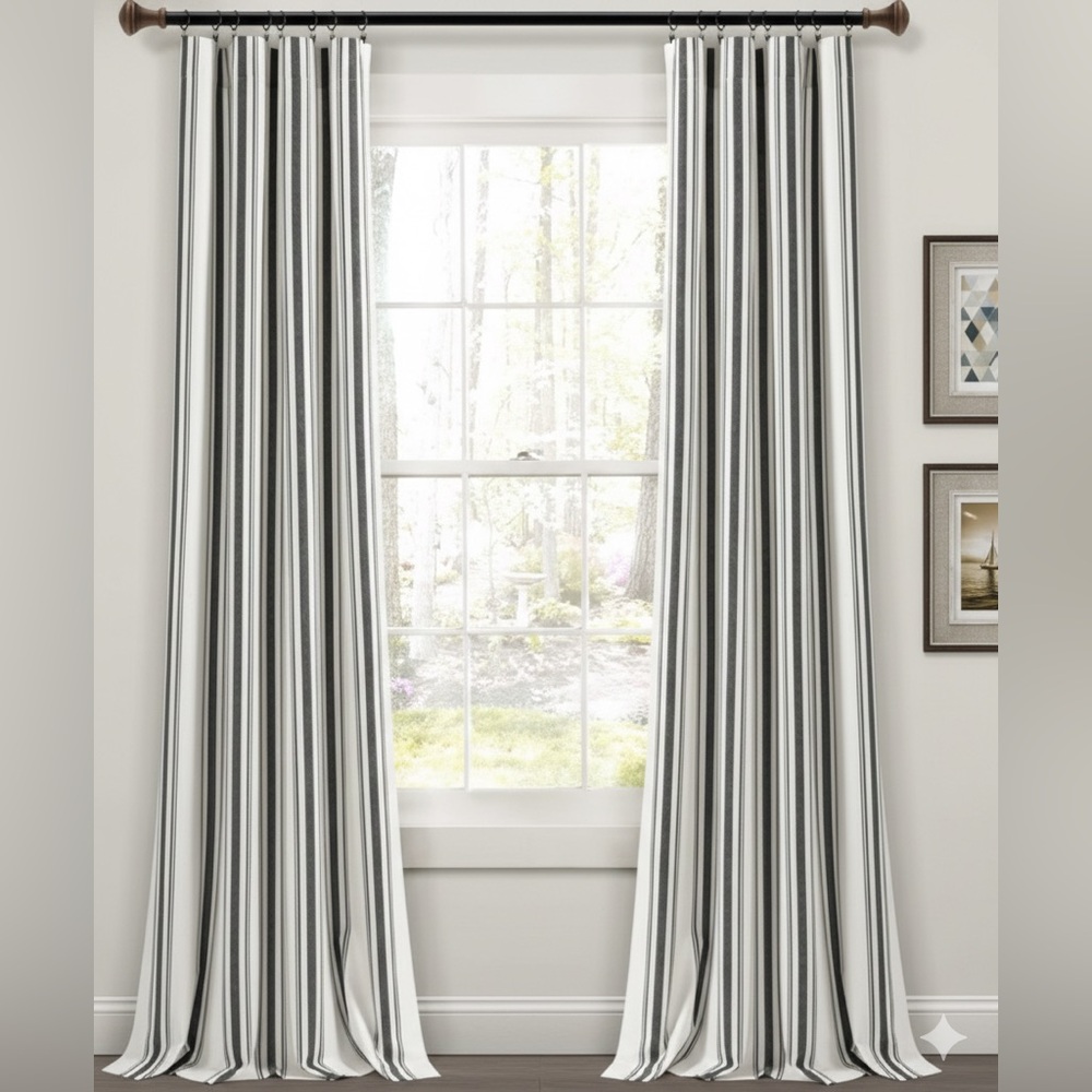 Lush Decor Farmhouse Stripe Cotton Curtain Panels 42x95 Black/White Pair Cottage